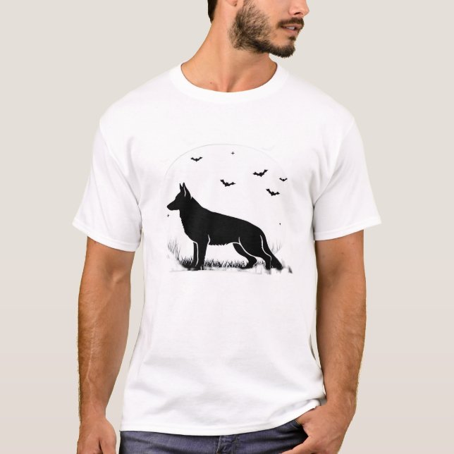 German Shepherd Dog � Halloween Moon Silhouette Cl T-Shirt (Front)