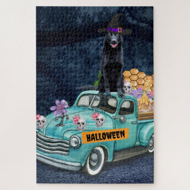 German Shepherd Dog Halloween Truck Scary Night Jigsaw Puzzle (Vertical)