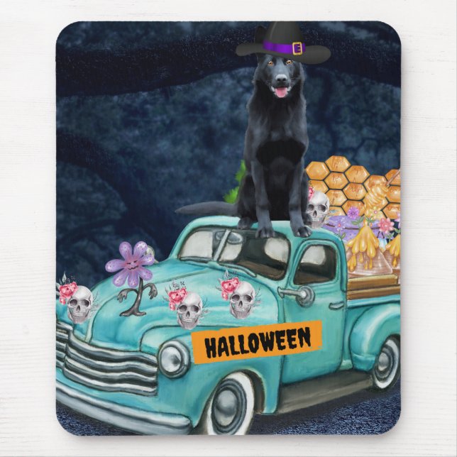 German Shepherd Dog Halloween Truck Scary Night Mouse Mat (Front)