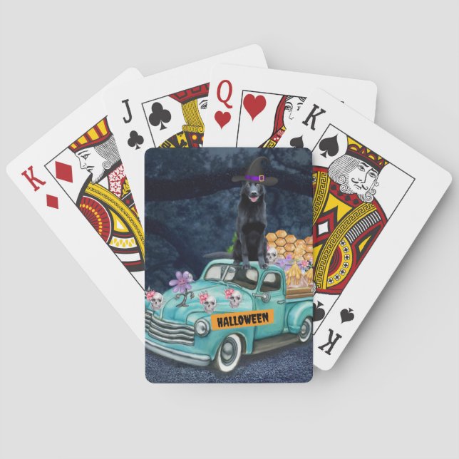 German Shepherd Dog Halloween Truck Scary Night Playing Cards (Back)