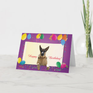 German Shepherd Dog Happy Birthday Colour Balloons Card