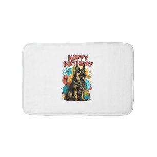 German Shepherd Dog Happy Birthday Party Shep Clot Bath Mat