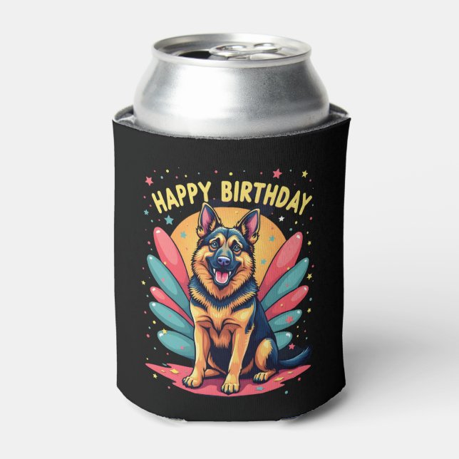 German Shepherd Dog Happy Birthday Party Shep Clot Can Cooler (Can Front)