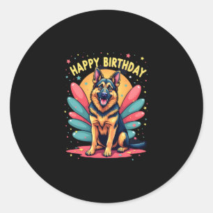 German Shepherd Dog Happy Birthday Party Shep Clot Classic Round Sticker
