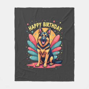 German Shepherd Dog Happy Birthday Party Shep Clot Fleece Blanket