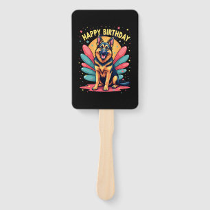 German Shepherd Dog Happy Birthday Party Shep Clot Hand Fan