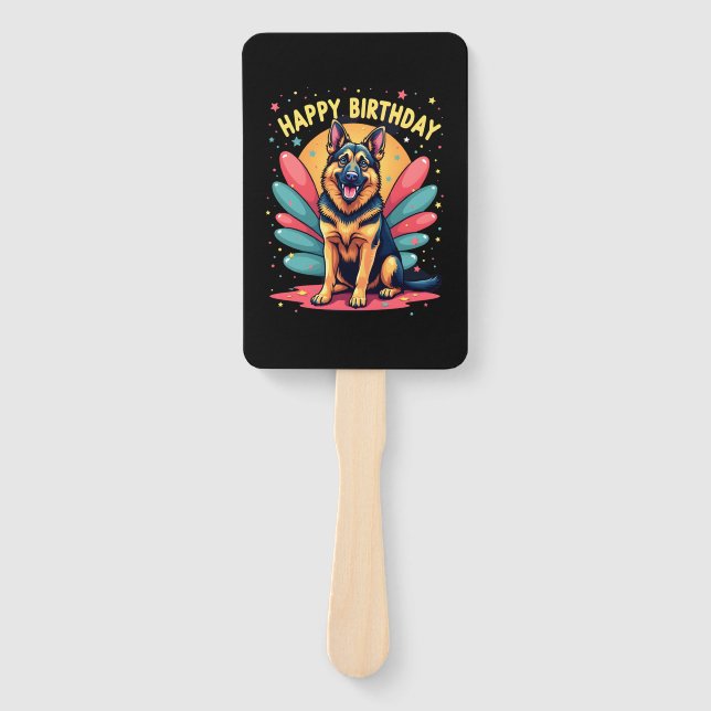 German Shepherd Dog Happy Birthday Party Shep Clot Hand Fan (Front)
