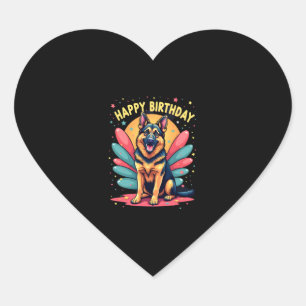 German Shepherd Dog Happy Birthday Party Shep Clot Heart Sticker