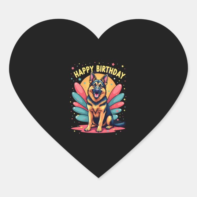 German Shepherd Dog Happy Birthday Party Shep Clot Heart Sticker (Front)
