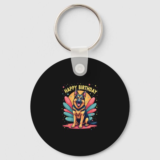 German Shepherd Dog Happy Birthday Party Shep Clot Key Ring (Front)