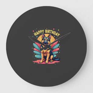 German Shepherd Dog Happy Birthday Party Shep Clot Large Clock