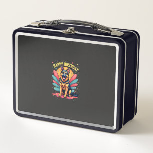 German Shepherd Dog Happy Birthday Party Shep Clot Metal Lunch Box