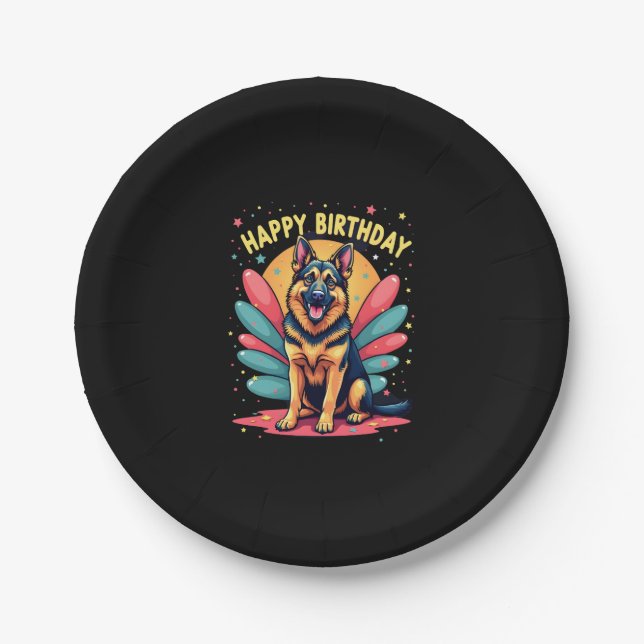 German Shepherd Dog Happy Birthday Party Shep Clot Paper Plate (Front)
