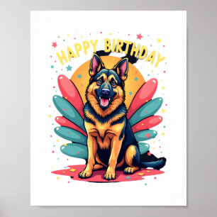 German Shepherd Dog Happy Birthday Party Shep Clot Poster