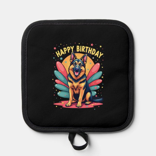 German Shepherd Dog Happy Birthday Party Shep Clot Pot Holder (Front)