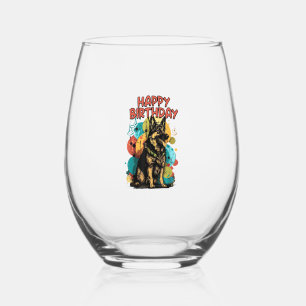 German Shepherd Dog Happy Birthday Party Shep Clot Stemless Wine Glass