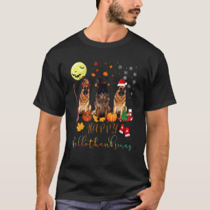 German Shepherd Dog Happy Hallothanksmas Family Xm T-Shirt
