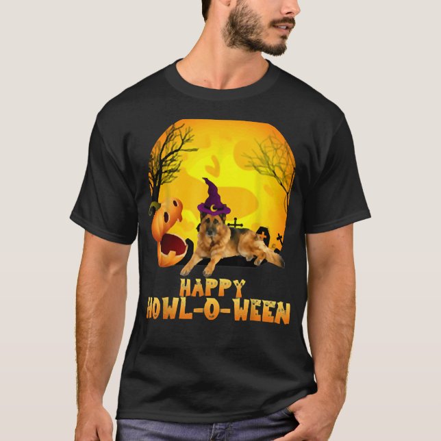 German Shepherd Dog Hatching From Pumpkin Hallowee T-Shirt (Front)