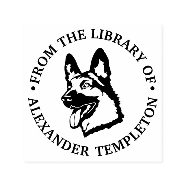 German Shepherd Dog Head Library Book Name Self-inking Stamp (Design)