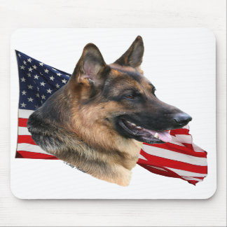 German Shepherd Dog head with flag Mousepad
