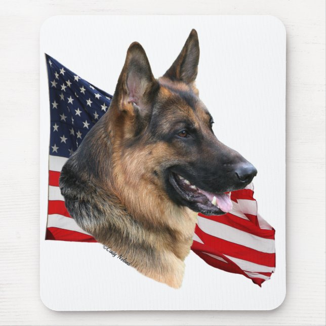 German Shepherd Dog head with flag Mousepad (Front)