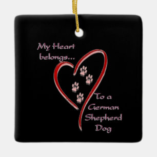 German Shepherd Dog Heart Belongs Ceramic Ornament