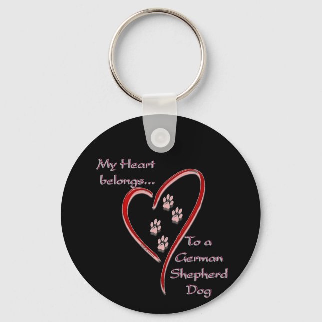 German Shepherd Dog Heart Belongs Key Ring (Front)