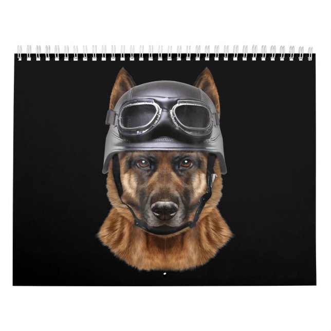 German Shepherd Dog Helmet Gift For Biker In Motor Calendar (Cover)