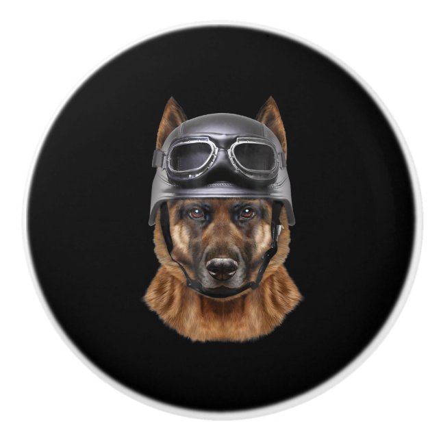 German Shepherd Dog Helmet Gift For Biker In Motor Ceramic Knob (Front)
