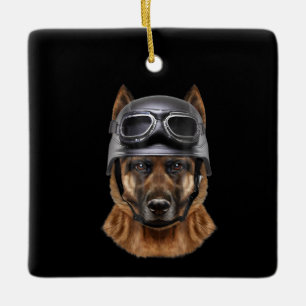 German Shepherd Dog Helmet Gift For Biker In Motor Ceramic Ornament