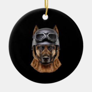 German Shepherd Dog Helmet Gift For Biker In Motor Ceramic Tree Decoration