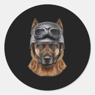 German Shepherd Dog Helmet Gift For Biker In Motor Classic Round Sticker
