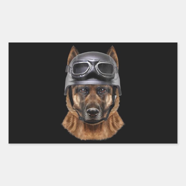 German Shepherd Dog Helmet Gift For Biker In Motor Rectangular Sticker (Front)