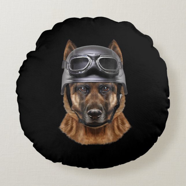 German Shepherd Dog Helmet Gift For Biker In Motor Round Cushion (Front)