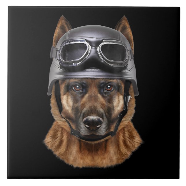German Shepherd Dog Helmet Gift For Biker In Motor Tile (Front)