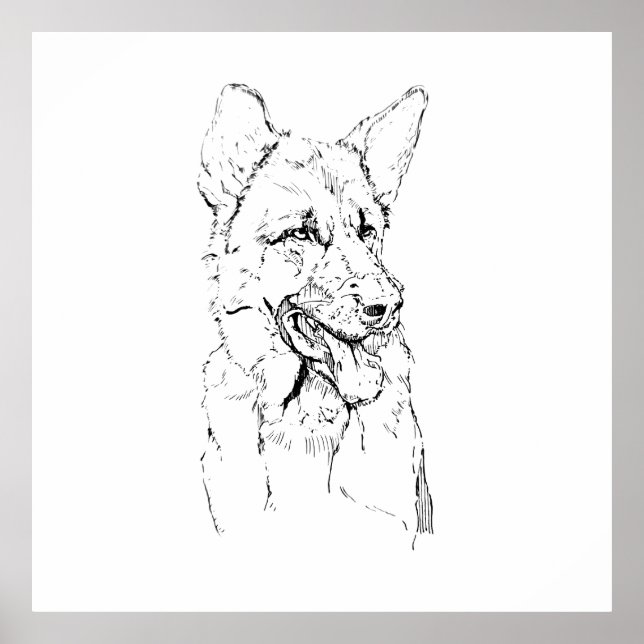 German Shepherd, Dog Illustration Personalised Poster (Front)