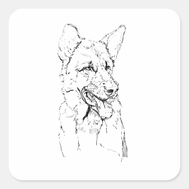 German Shepherd, Dog Illustration Personalised Square Sticker (Front)