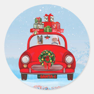 German Shepherd Dog In Car With Santa Claus Classic Round Sticker