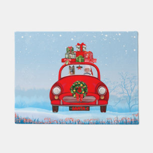 German Shepherd Dog In Car With Santa Claus  Doormat
