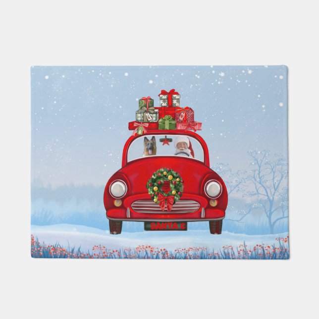 German Shepherd Dog In Car With Santa Claus  Doormat (Front)