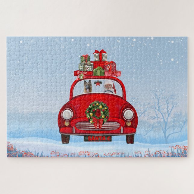 German Shepherd Dog In Car With Santa Claus  Jigsaw Puzzle (Horizontal)