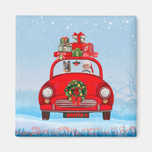 German Shepherd Dog In Car With Santa Claus Magnet