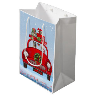 German Shepherd Dog In Car With Santa Claus Medium Gift Bag