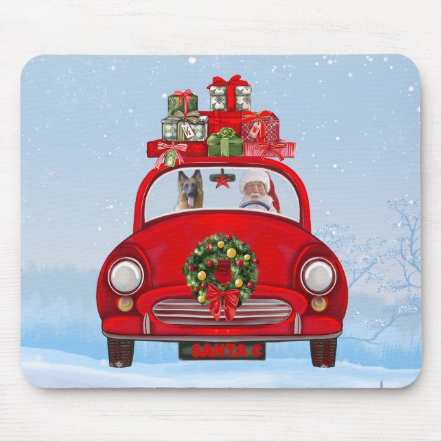 German Shepherd Dog In Car With Santa Claus Mouse Mat (Front)