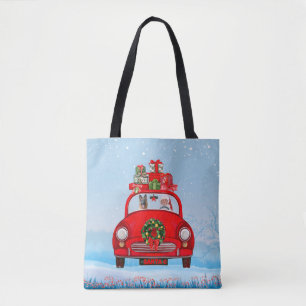 German Shepherd Dog In Car With Santa Claus Tote Bag