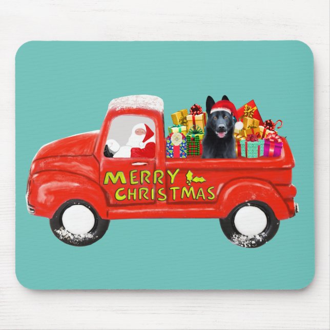 German Shepherd Dog in Christmas Delivery Truck Mouse Mat (Front)
