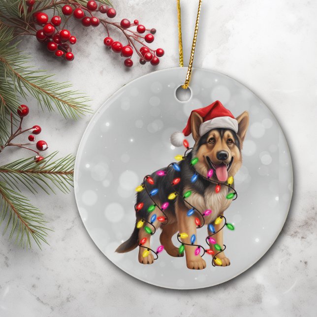 German Shepherd Dog in Christmas Lights  Ceramic Tree Decoration (Creator Uploaded)