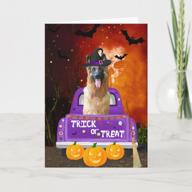  German Shepherd Dog in Halloween Truck Card (Front)