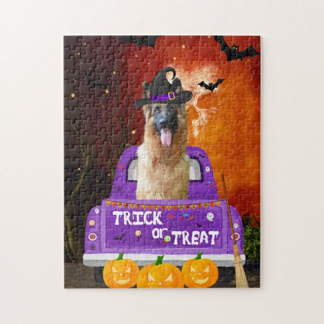 German Shepherd Dog in Halloween Truck Jigsaw Puzzle (Vertical)