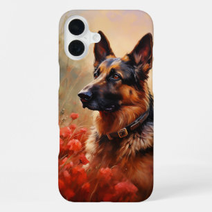 German Shepherd dog in poppies iPhone 16 Plus Case